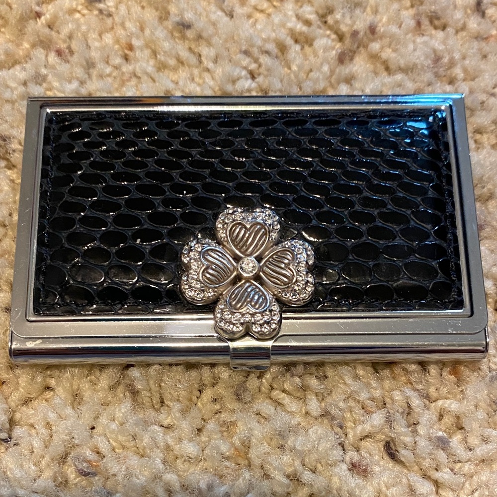 Brighton Black Textured Card & Key Holder with Silver Flower